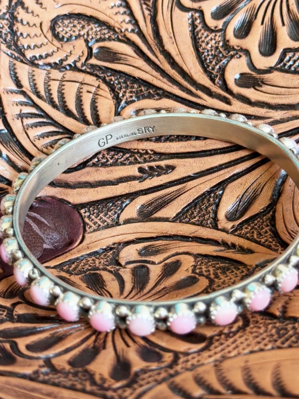 Native made pink conch & Sterling Pink Bangle Bracelet stamped GP SRY